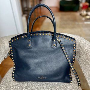 Valentino Rockstud Dome Tote in Navy Leather
